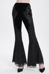 Black Floral Embroidery Stitching Lace Women's Gothic Pants